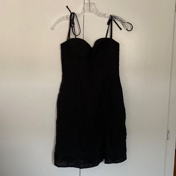 Reformation Black Linen Mini Dress with Slit and Tie Straps - Picture 6 of 10
